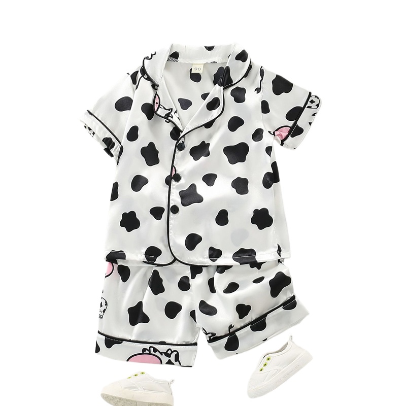 Baby Clothing Dividers - Kinder-Sommer-Baby-Jungen-Mädchen-Kurzarm-Satin-Bären-T-Shirts + Hosen, Heim-Pyjama, 2-teiliges Set,
